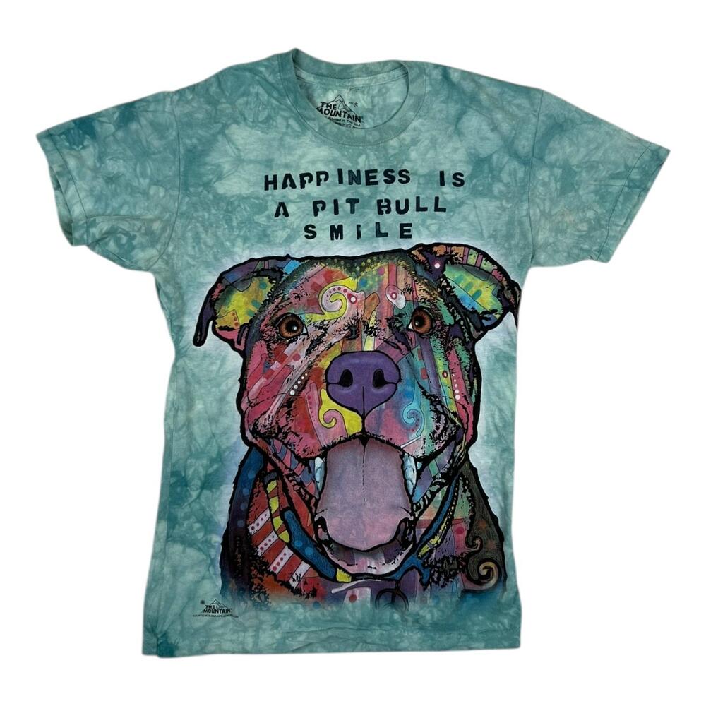 The Mountain Pit Bull Smile T-Shirt Women's S Green Tie Dye Dog Dean Russo